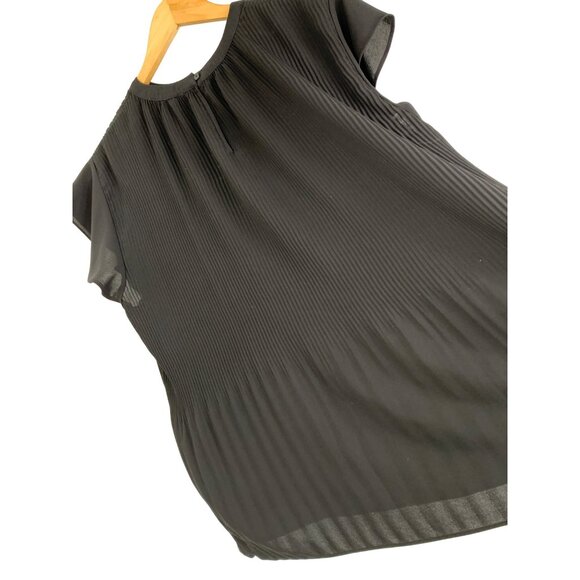 Adrianna Papell Womens Black Pleated Short Sleeve Blouse Top Size M Chiffon GUC - Picture 6 of 7